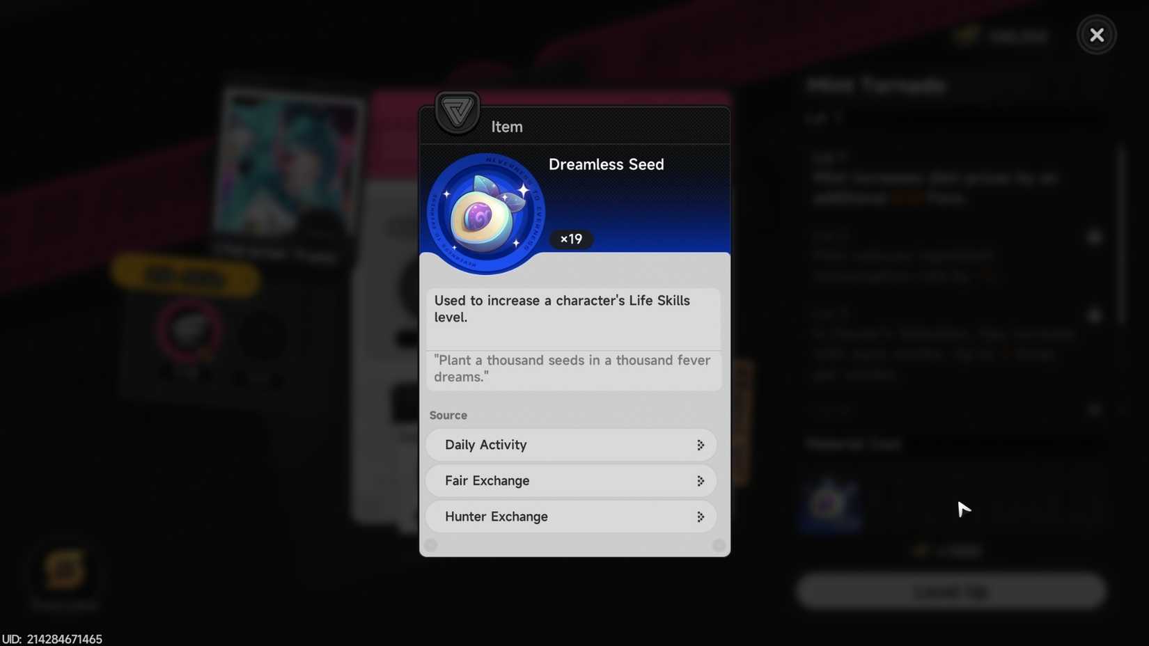 nte neverness to everness life skills upgrade level up dreamless seed