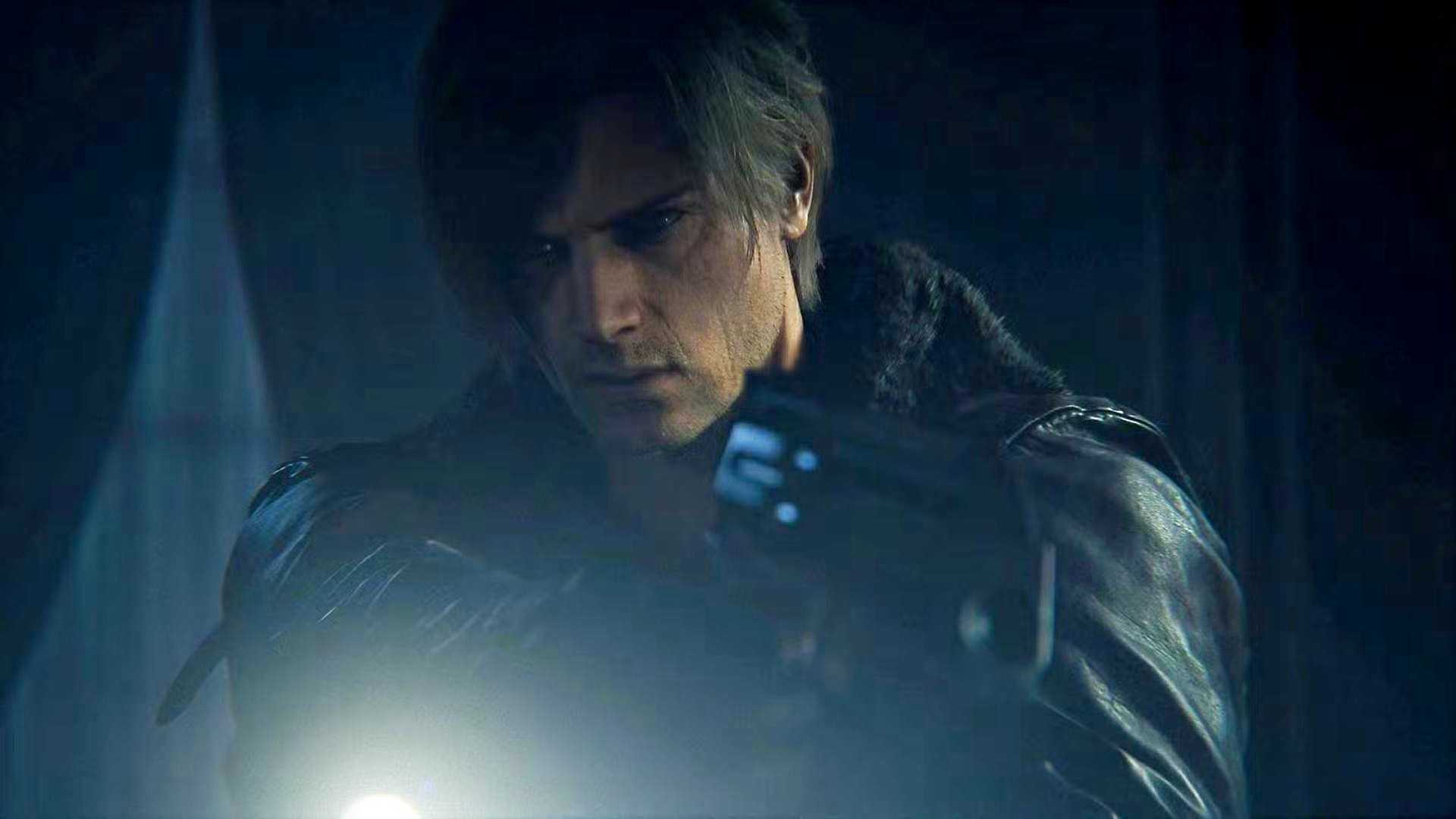 leon pointing his gun in resident evil requiem