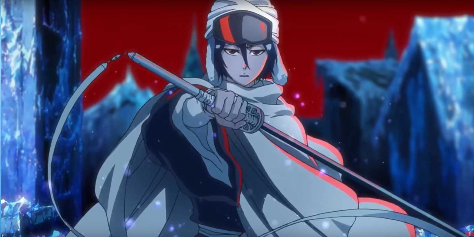 Rukia Kuchiki holds up her zanpakuto.