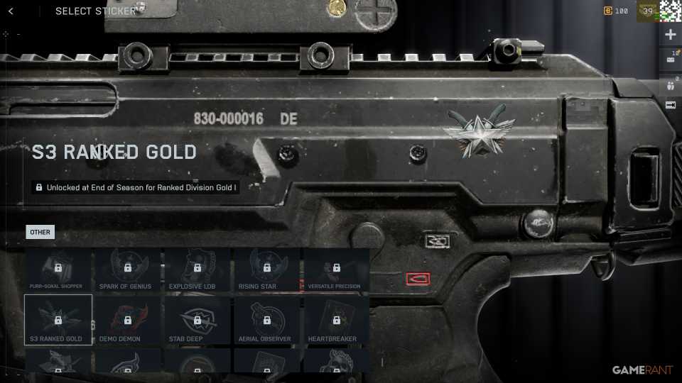 S3 Ranked Gold Weapon Sticker - Battlefield REDSEC