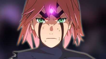 Image of Sakura Haruno activating her Byakugou seal on Boruto