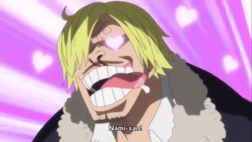 Sanji med hjärtögon och tungan ute