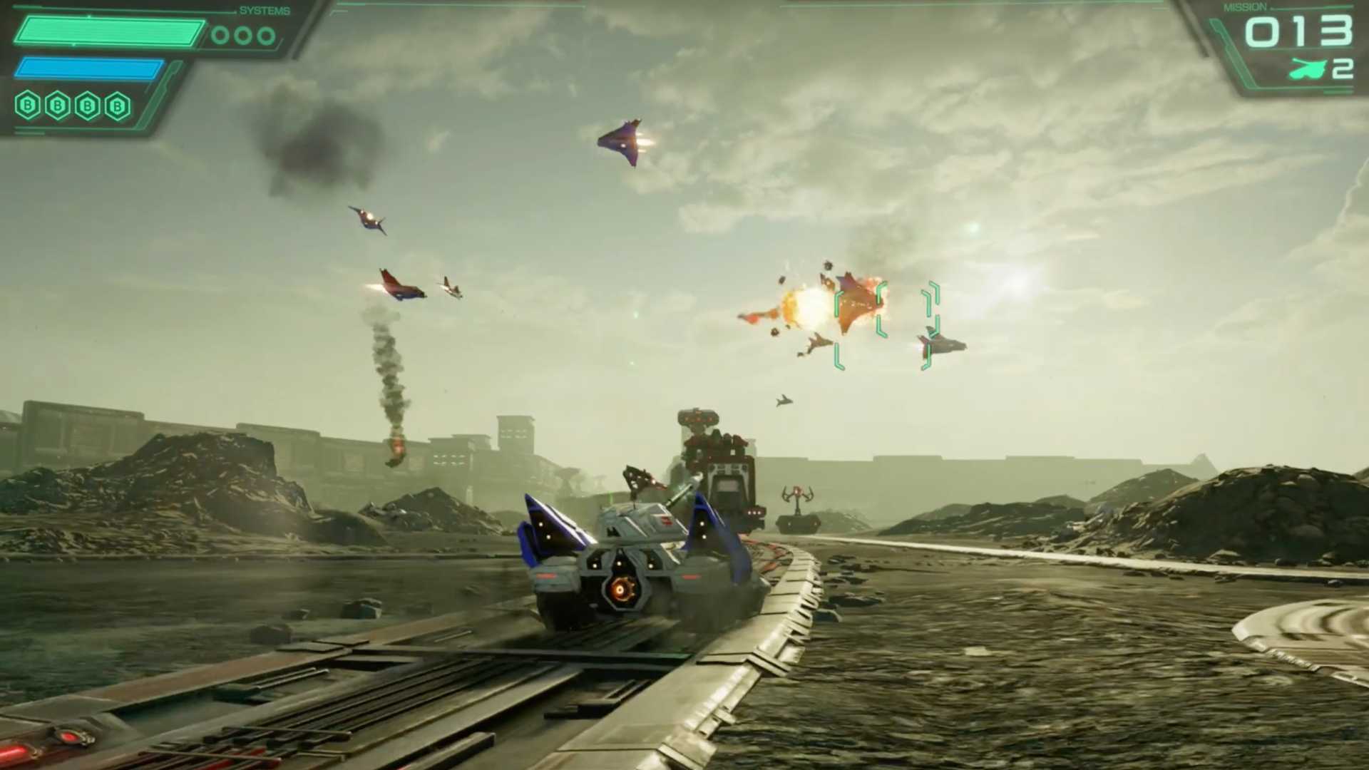 Menembak musuh di Landmaster dalam Star Fox (2026)