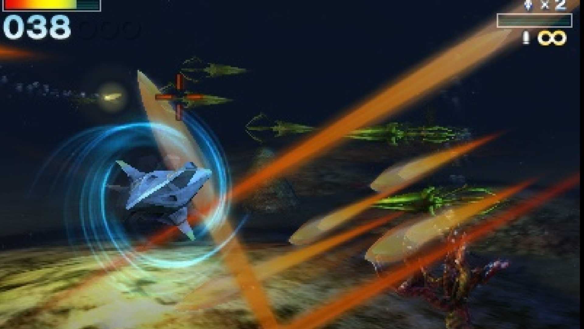 Menembak musuh di bawah air di Star Fox 64 (3DS)