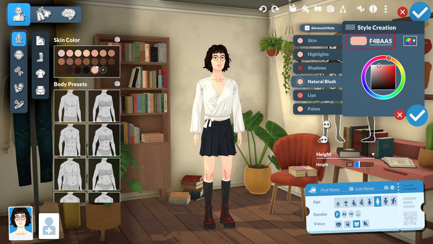 skin tone hex code customisation in paralaives