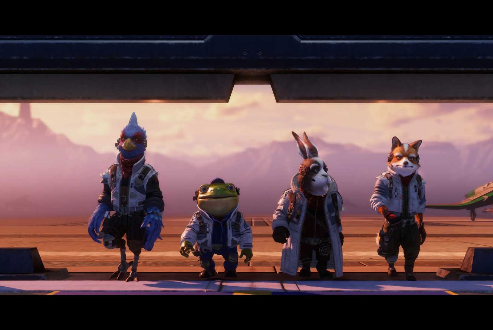 Falco, Slippy, Peppy, and Fox in Star Fox on the Switch 2