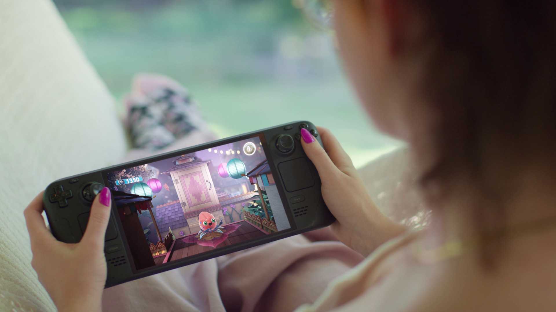 Steam Deck OLED running Sackboy showing handheld gaming performance