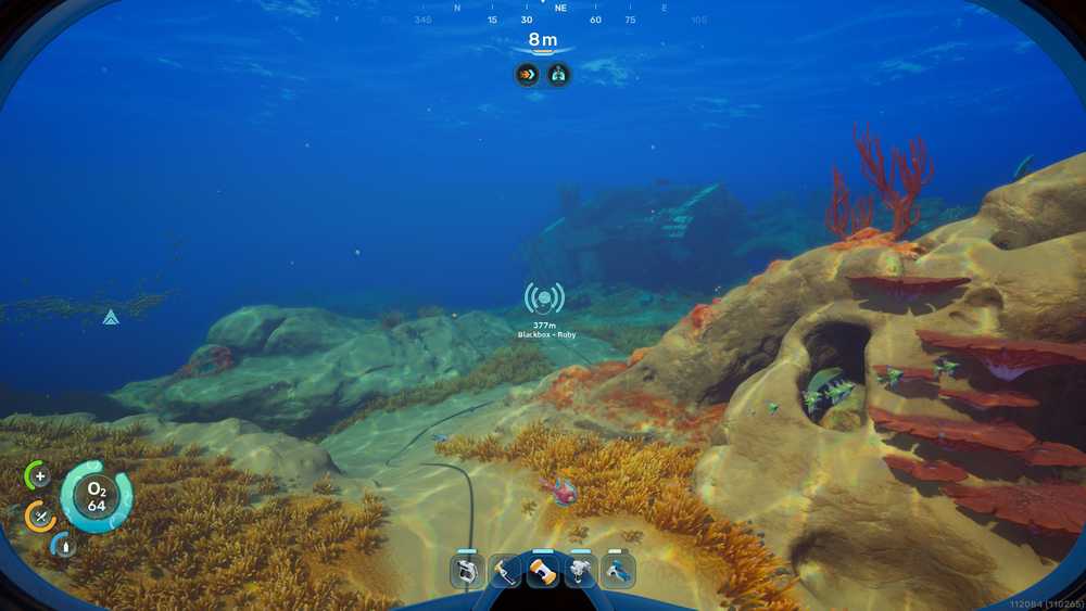 Um waypoint de blackbox levando a um naufr&aacute;gio em Subnautica 2