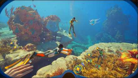 Players explore a colorful underwater biome together in Subnautica 2 co-op multiplayer