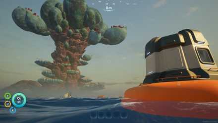 A starting Lifepod floating near a giant coral-like structure in Subnautica 2 Early Access.