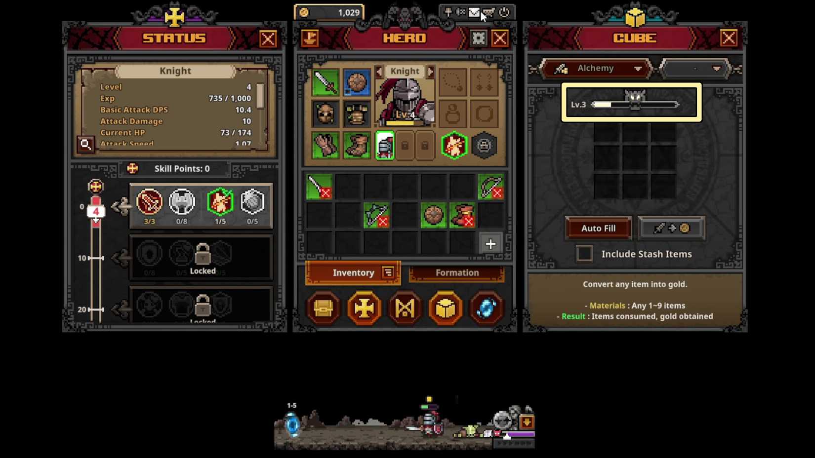 The Cube Level bar in TBH: Task Bar Hero that fills up when players use alchemy and other Cube features.