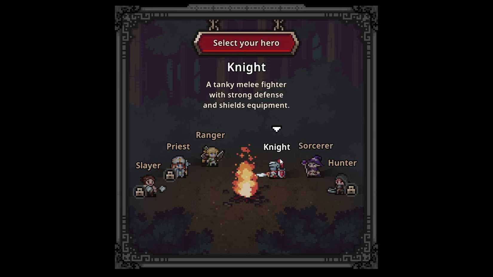 The Knight starting Hero option in TBH: Task Bar Hero.