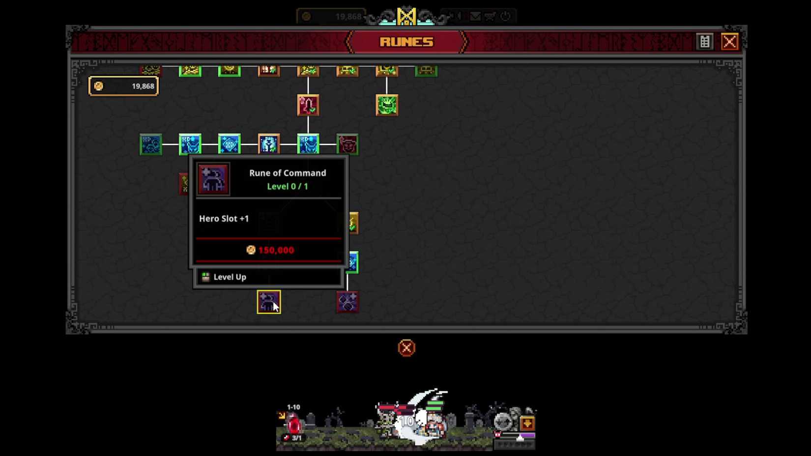 The second Rune of Command node in TBH: Task Bar Hero, which unlocks the third Hero Slot.