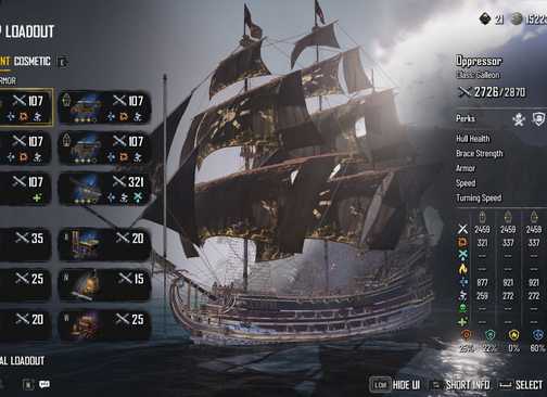 The ship loadout screen in Skull And Bones (2024)
