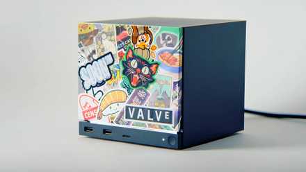 valve's steam machine with a customized front panel.