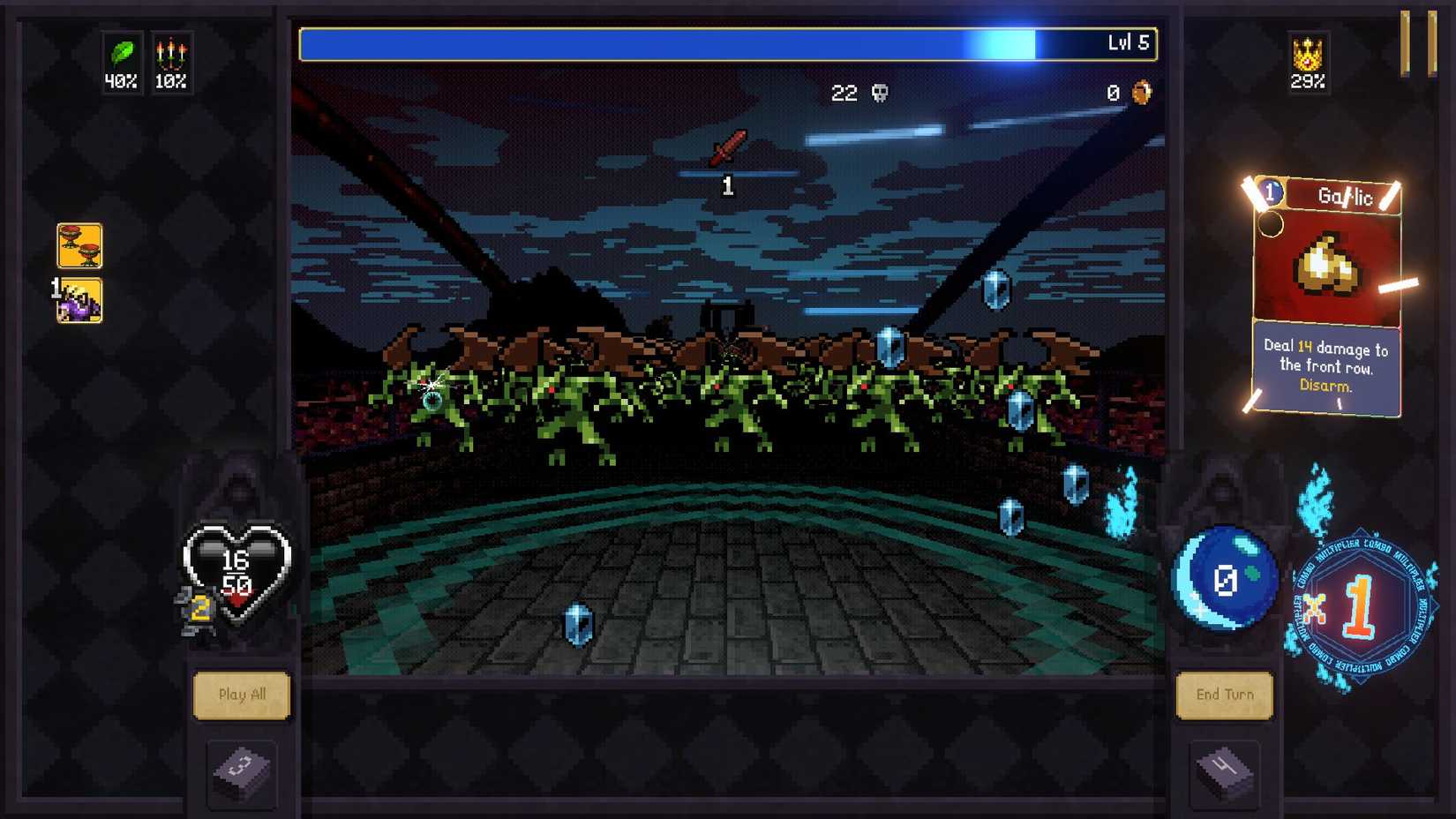 Vampire Crawler's Teeny Bridge stage with many enemies and an active combo chain