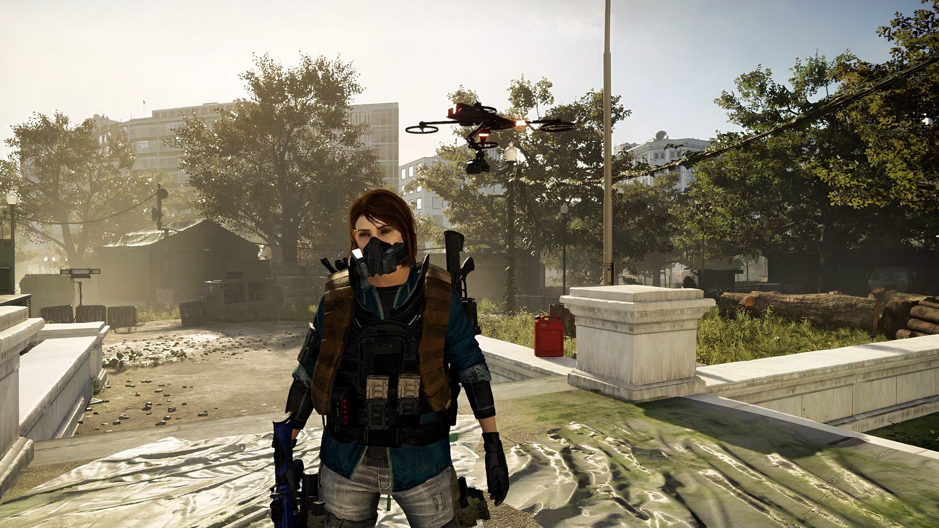 Your character with a drone in Tom Clancy&rsquo;s The Division 2 (2019)