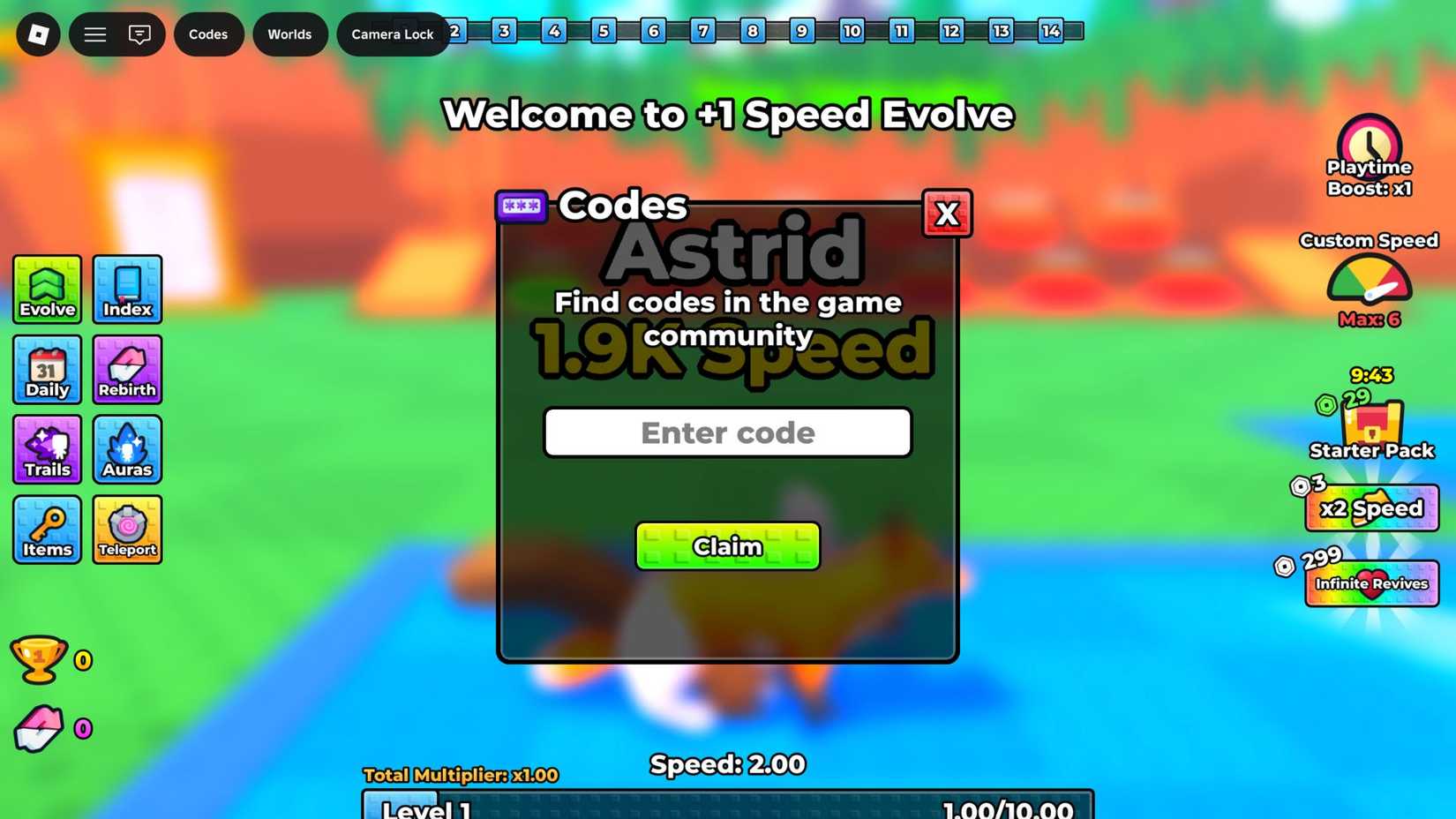 +1 Speed Evolve - the codes tab