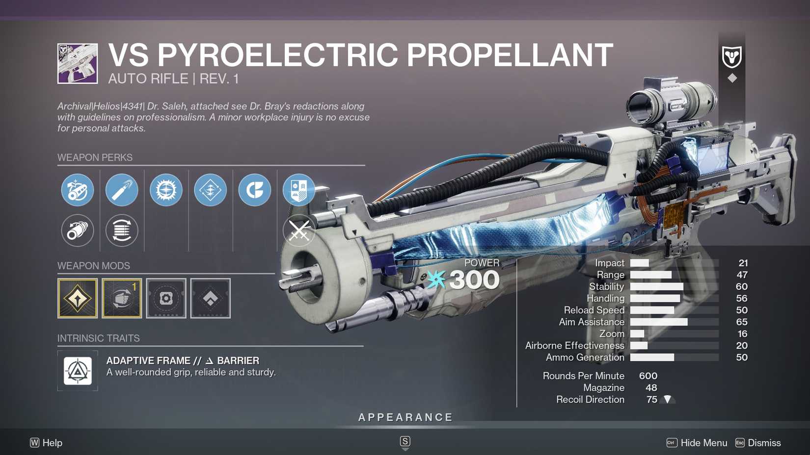 Destiny 2 VS pyroelectric propellant curated scroll