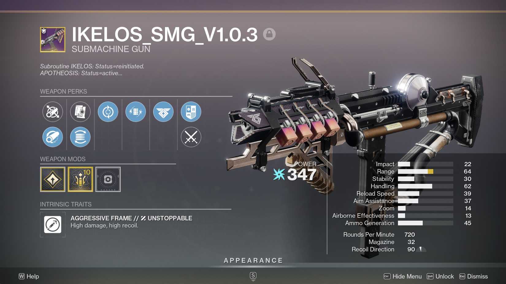 Destiny 2 IKELOS SMG Statistics