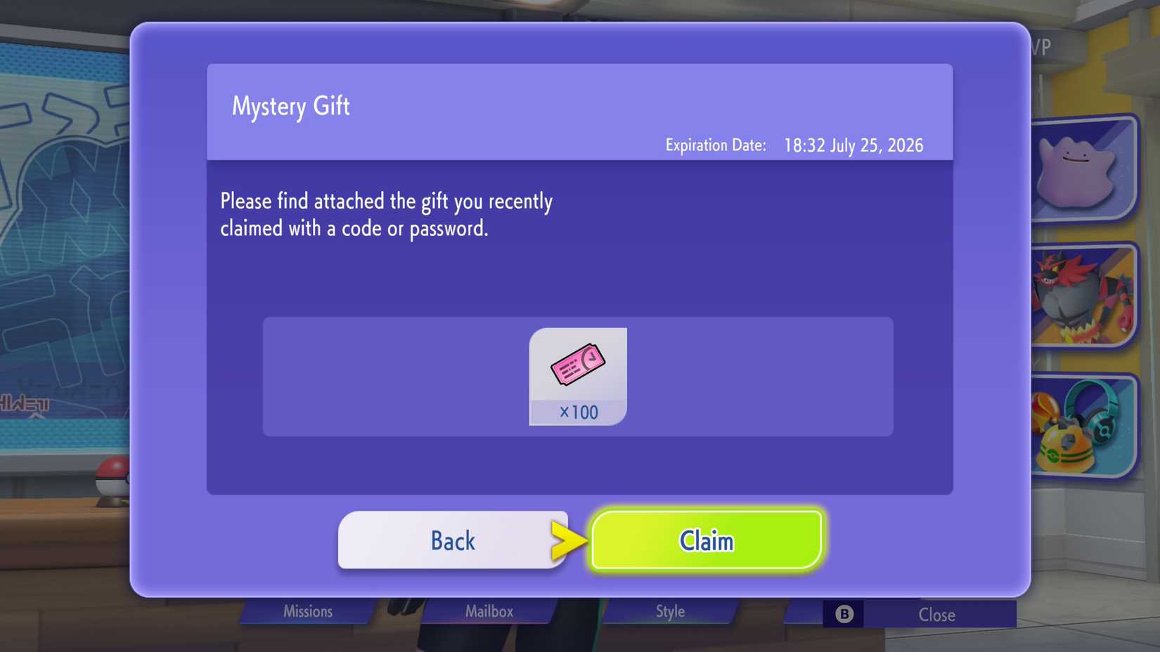 Pokemon Champions' Secret Gift Screen