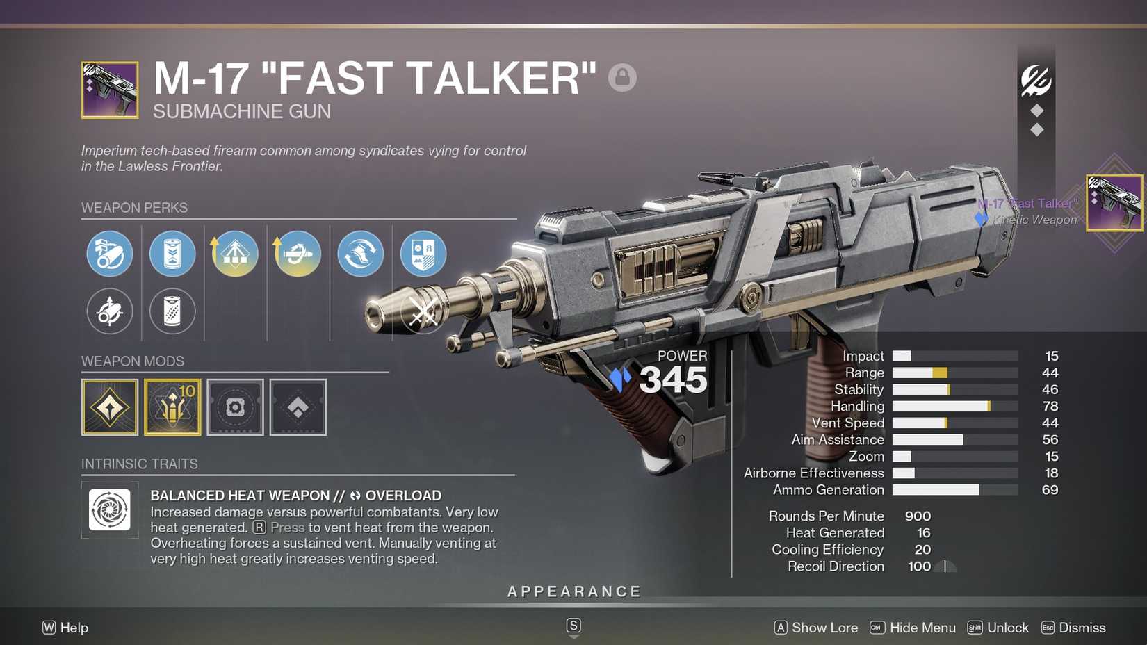 Destiny 2 M17 Fast Talker Statistics