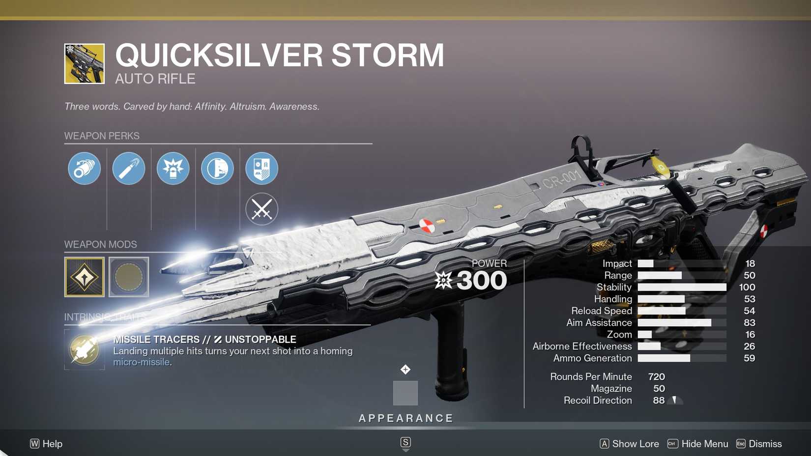 Destiny 2 Quicksilver Storm stats