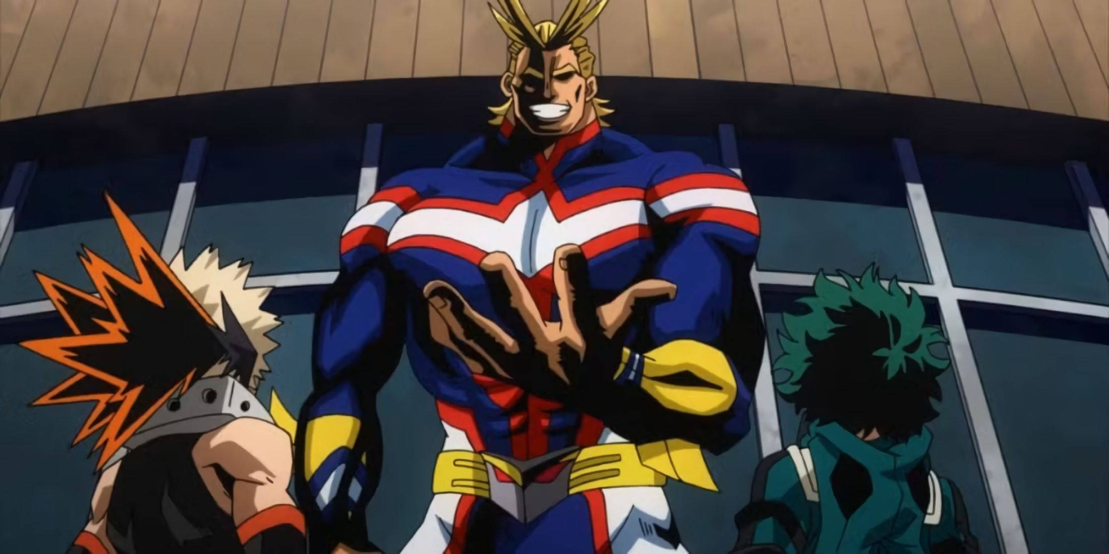 All Might with Deku and Bakugo, as the three of the prepare for the exam.