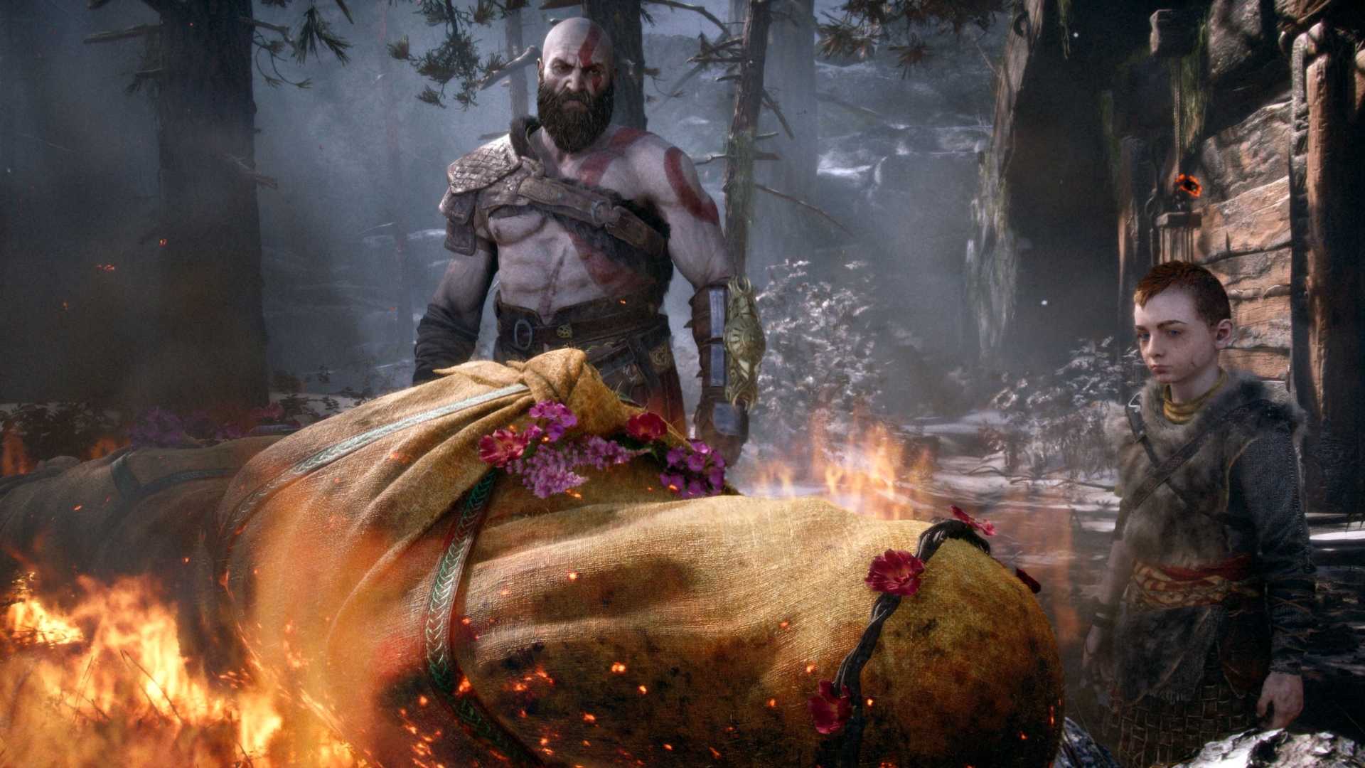 Kratos and Atreus burying Faye