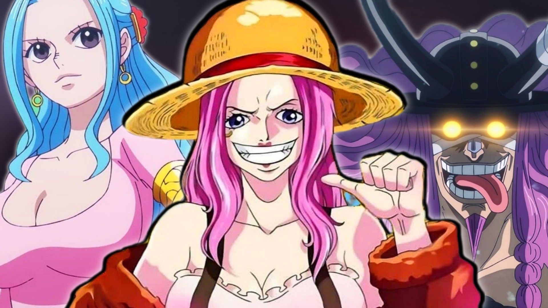 Images of Vivi, Bonnie, and Loki, the three candidates to join Luffy's group after Elbaf.