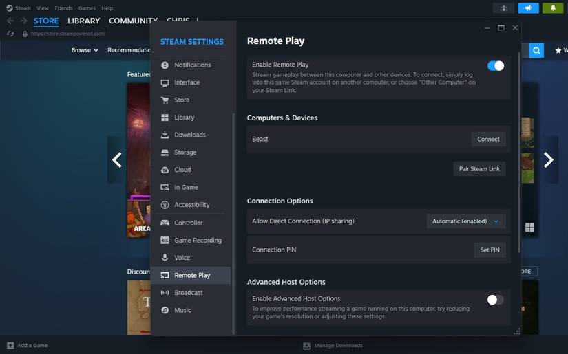 connecting to remote play on steam