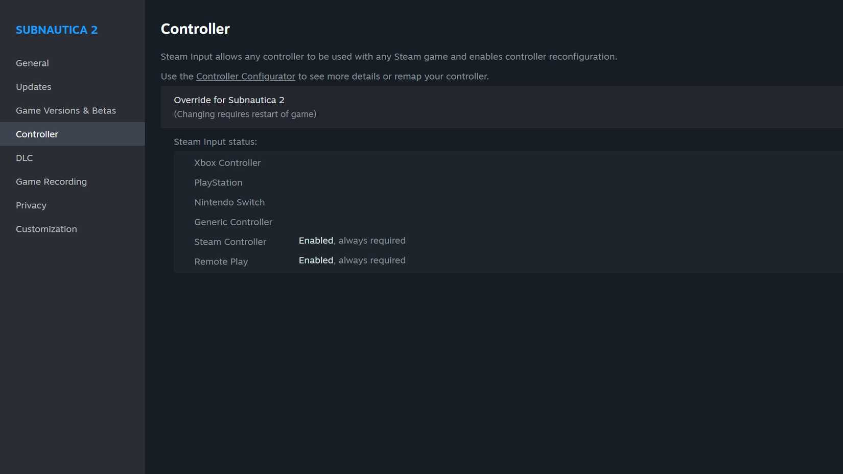 Controller Configurator in Steam