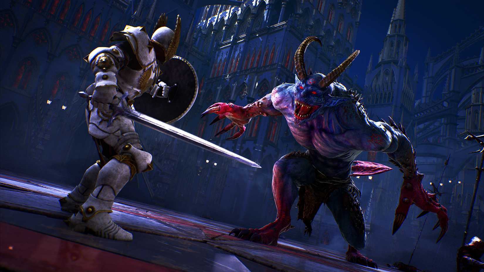 Crimson Moon character fighting monsters