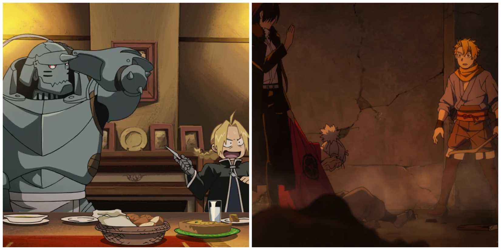 Daemons of the Shadow Realm Asa Killing Fake Asa Yuru Intervenes Episode 1 Fullmetal Alchemist Brotherhood Edward and Al Eating Dinner at the Maes' House Episode 1