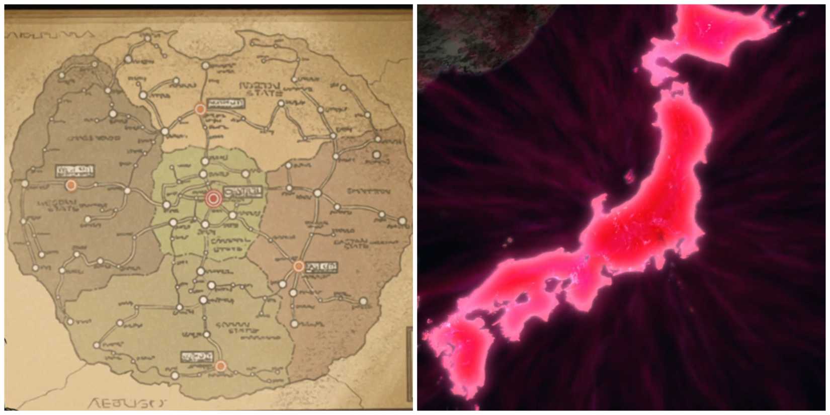 Daemons of the Shadow Realm Episode 3 Japan Map and Fullmetal Alchemist Brotherhood Episode 1 Amestris Map