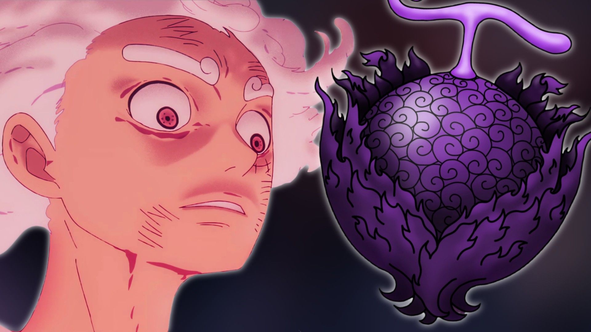 Monkey D. from a slice next to the Devil Fruit from Hell. Image of Luffy