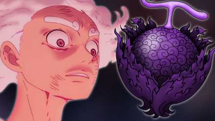 Monkey D. from a slice next to the Devil Fruit from Hell. Image of Luffy