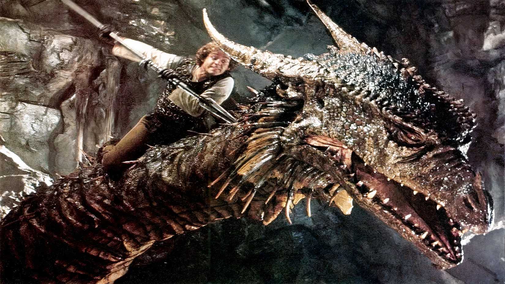 Still of the boy on the dragon in Dragonslayer