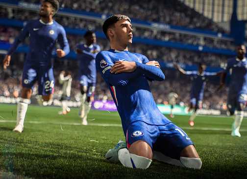 chelsea player celebrating a goal in ea sports fc 26.