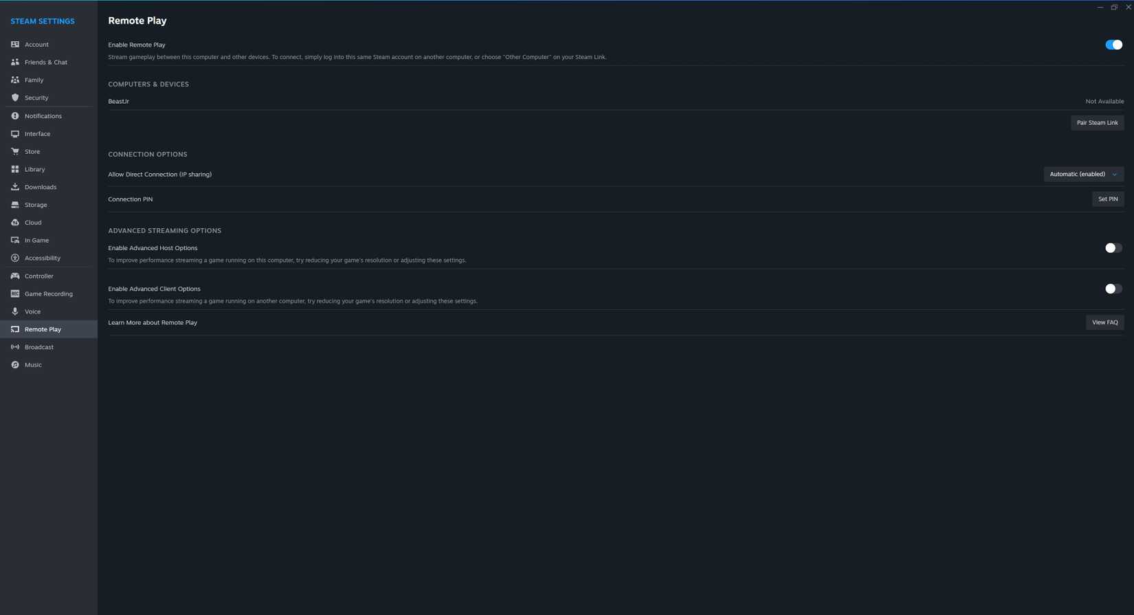 enabling remote play on steam