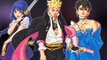 Image of Boruto Uzumaki with Sarada Uchiha and Sumire, who create the ultimate match pair for Boruto