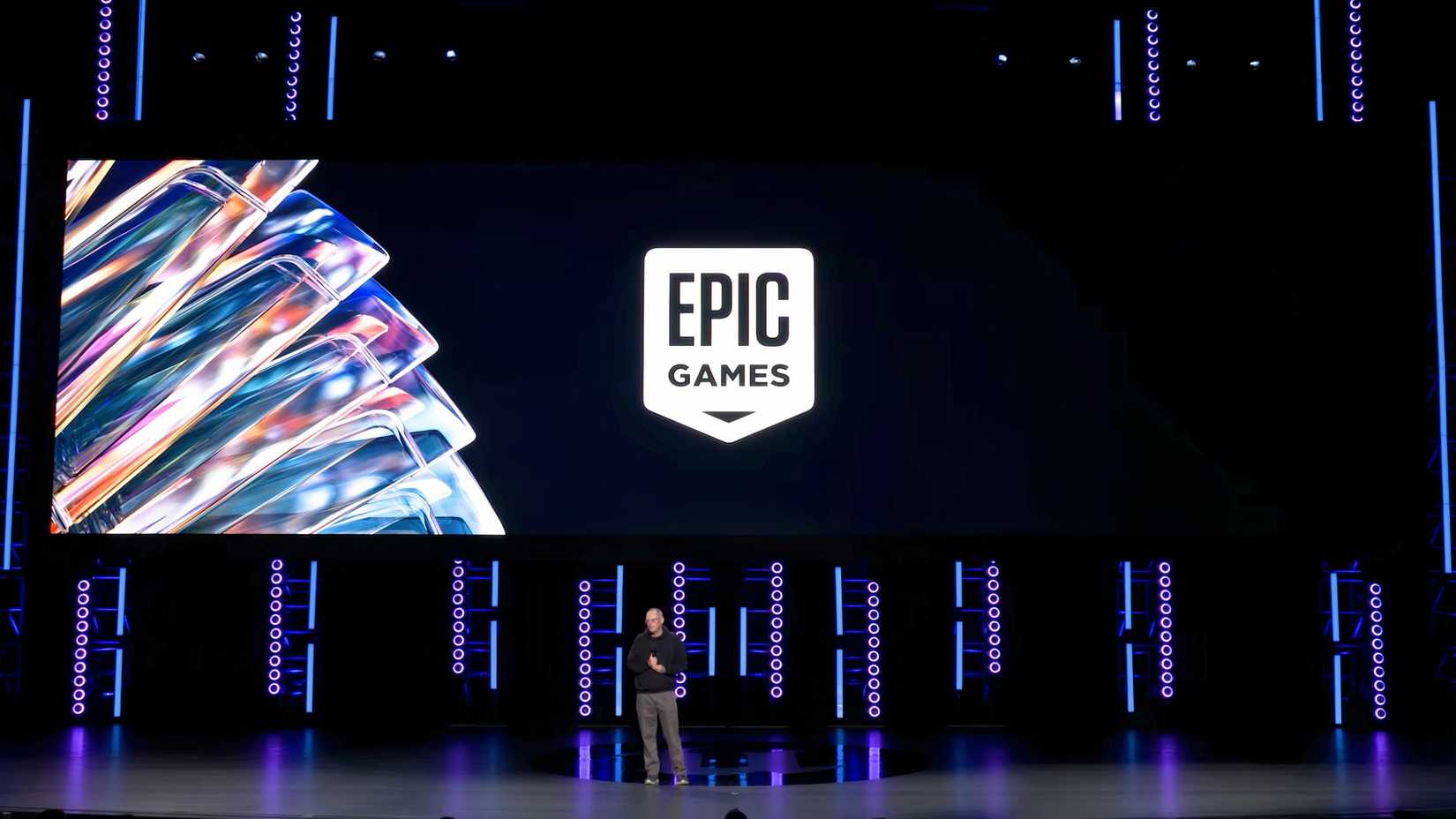 tim sweeney giving a speech at the state of unreal 2026.