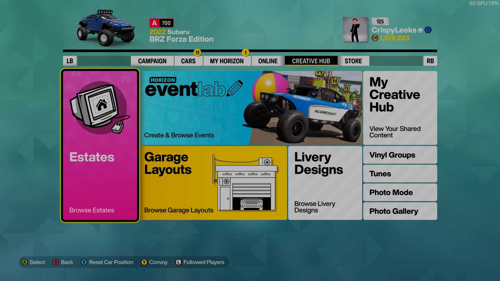 estates option in creative hub forza horizon 6