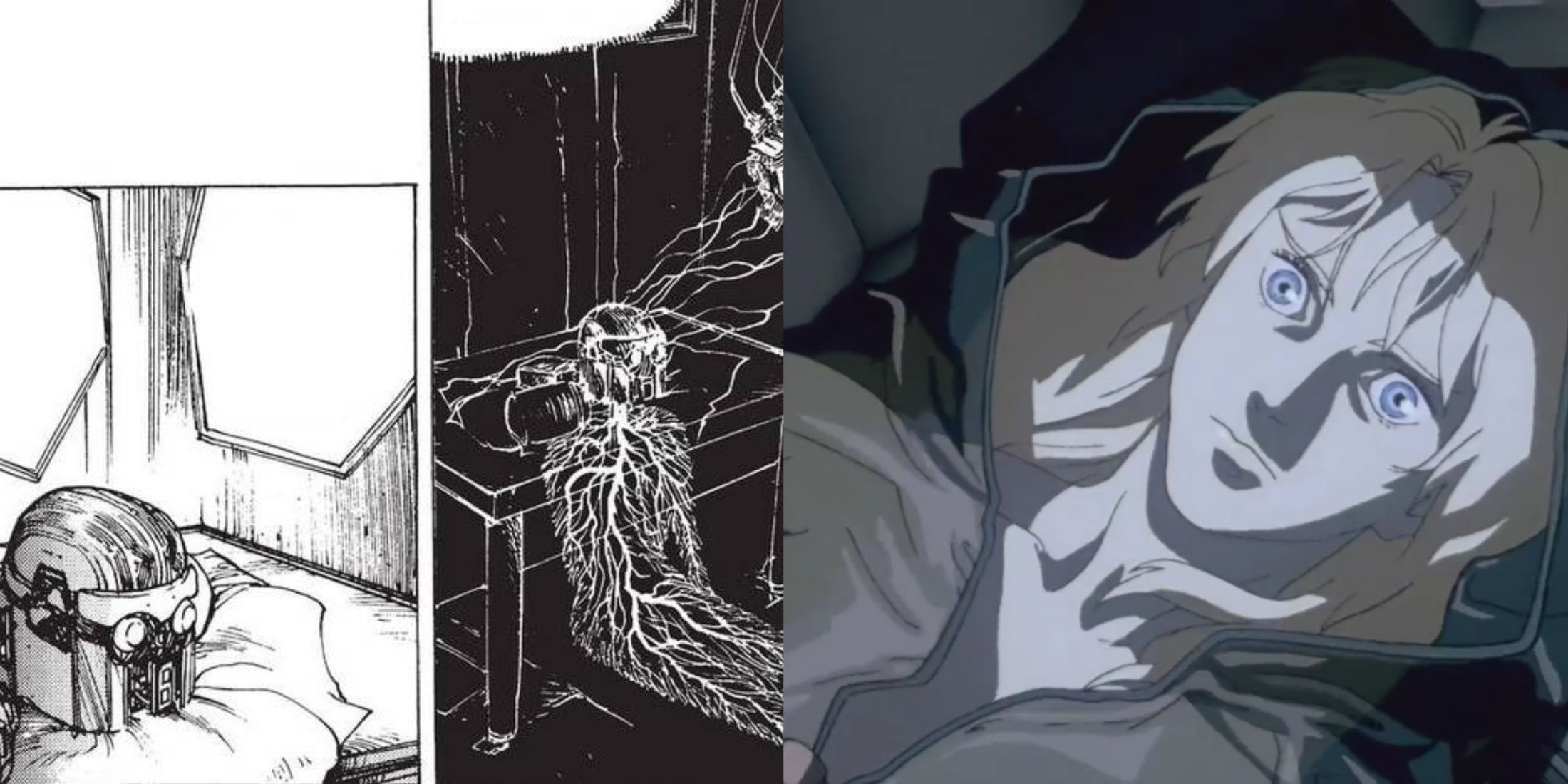 Ghost in the Shell Movie Puppet Master in a body bag and Puppet Master from Ghost in the Shell manga chapter 11