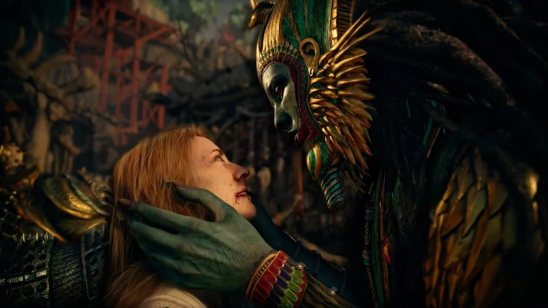 Sekhmet holding Laufey's face in Everywhen