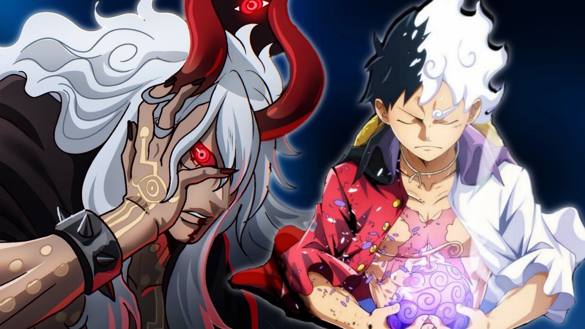 Image of Nerona Emu and Luffy as Devil and God respectively from One Piece