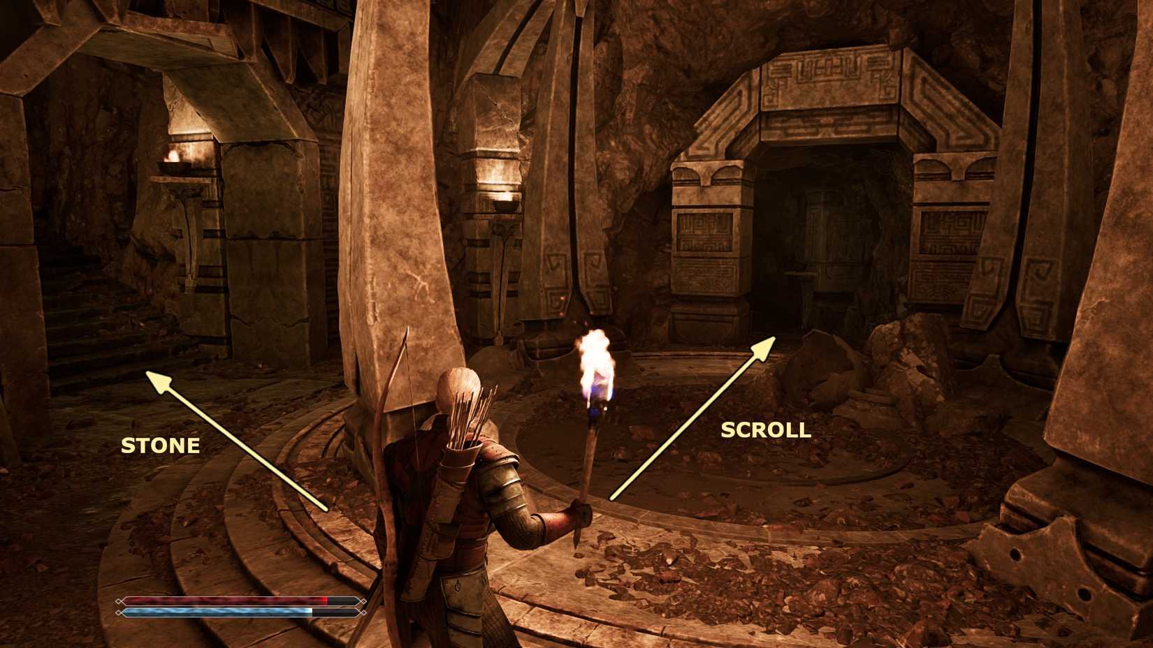 The room with the paths to the Telekinesis Scroll and Focus Stone in Gothic 1 Remake