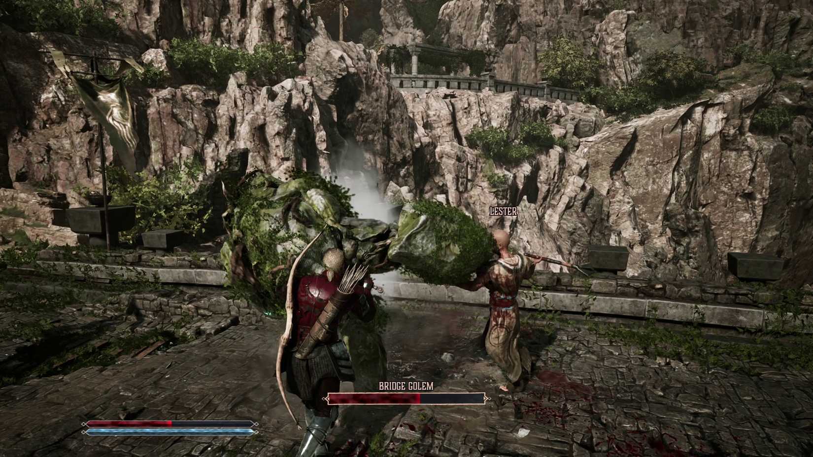Golem blocks the bridge to the mountain fortress in Gothic 1 Remake