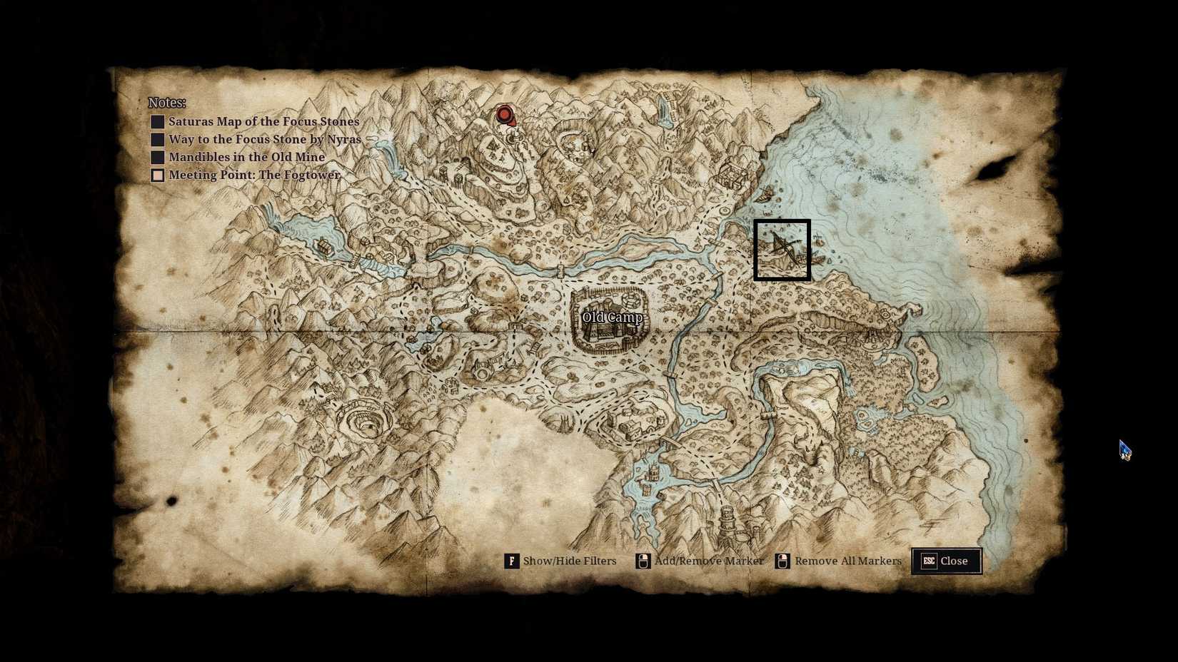 Tower location on the map for The Focus Stones in Gothic 1 Remake