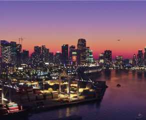 official gta 6 art showing vice city during a sunset.